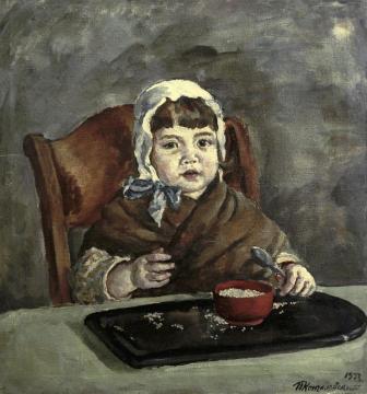 Little Katya with grain Artwork by Pyotr Konchalovsky