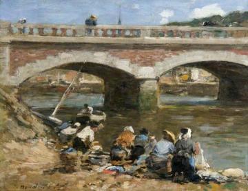 Washerwomen on the Banks of the River Touques Artwork by Eugène-Louis Boudin