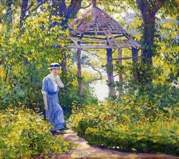 Girl in a Wickford Garden, New England Artwork by Guy Orlando Rose