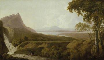 Italianate Landscape with Waterfall Artwork by Joseph Wright of Derby