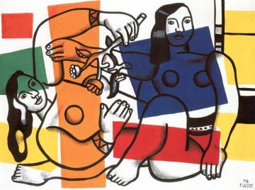 Two Women Holding Flowers Artwork by Fernand Léger