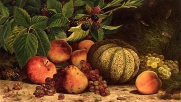 Still Life with Melon, Grapes, Peaches, Pears and Black Raspberries Artwork by William Mason Brown