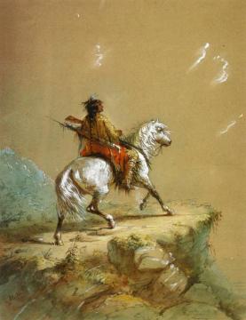 Crow Indian on the Lookout Artwork by Alfred Jacob Miller