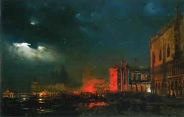 Night Festival On The Molo Di San Marco Upon The Feast Day Of The Archduke Massimiliano D'asborgo Artwork by Ippolito Caffi