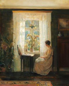 A Woman At A Sunny Window Artwork by Carl Vilhelm Holsoe