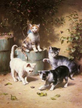 Kittens Playing with Beetles Artwork by Carl Reichert
