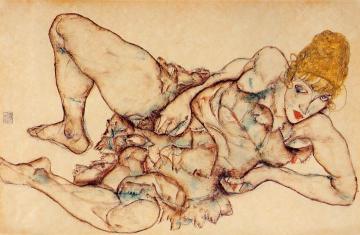 Reclining Woman with Blond Hair Artwork by Egon Schiele