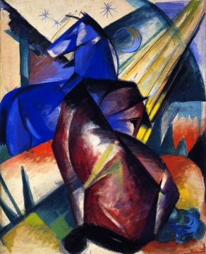 Two Horses, Red And Blue Artwork by Franz Marc