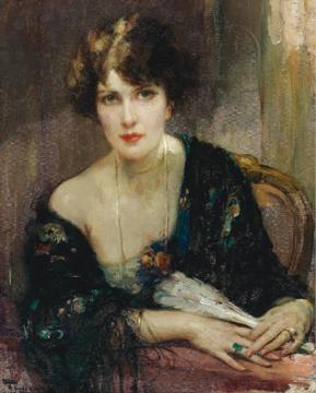 Jeune elegante a l’eventail Artwork by Fernand Toussaint