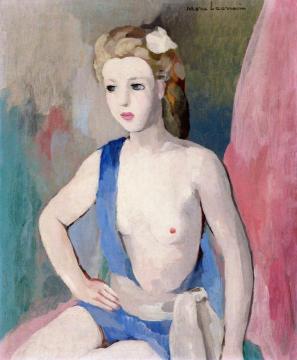 Young Woman on a Background of Pink Drapery Artwork by Marie Laurencin