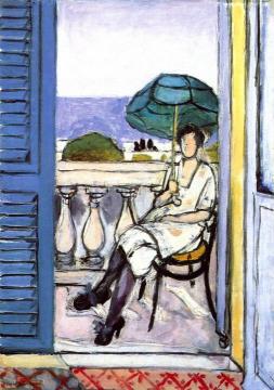 Woman With A Green Parasol On A Balcony Artwork by Henri Matisse