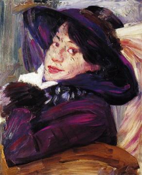 Portrait of a Woman in a Purple Hat Artwork by Lovis Corinth