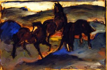 Horses in a Pasture II Artwork by Franz Marc