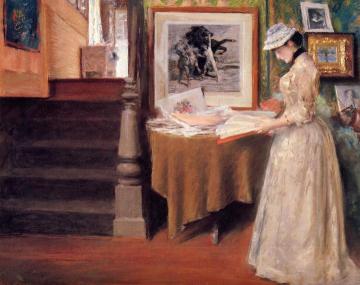 Interior, Young Woman at a Table Artwork by William Merritt Chase