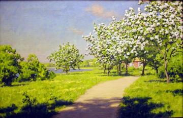 House with flowering trees Artwork by Johan Krouthén