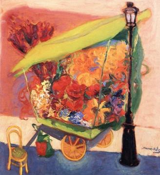 Flower Cart Near A Streetlight Artwork by Mané-Katz