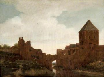 A Bridge Into A Fortified Town Artwork by Jan van der Heyden