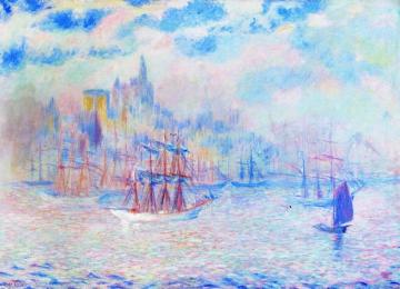 Ships in New York Harbor Artwork by Theodore Earl Butler