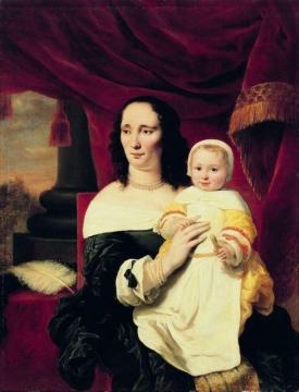 Portrait of Johana de Geer-Trip with daughter Artwork by Ferdinand Bol