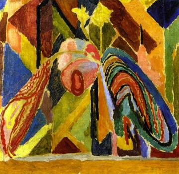 Omega Paper Flowers In Bottle Artwork by Vanessa Bell