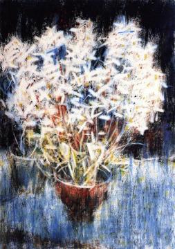 White Escheveria in a Red Bowl Artwork by Christian Rohlfs