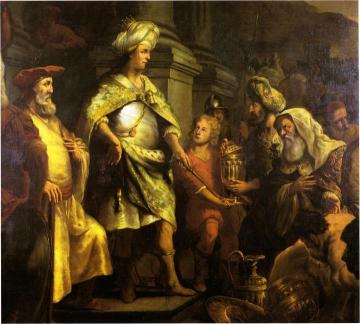 The offerng of gifts for building Salomon's Temple Artwork by Ferdinand Bol