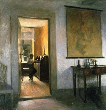 Boy Studying Artwork by Peter Ilsted