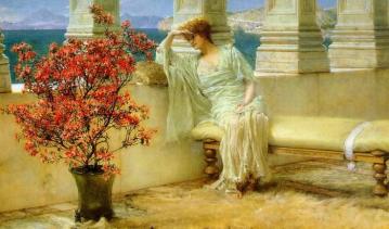 Her Eyes Are With Her Thoughts And They Are Far Away Artwork by Sir Lawrence Alma Tadema