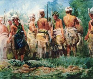 Soldiers Bringing Presants of Food in Military Order. Iva in Savaii, Samoa Artwork by John La Farge