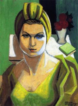 Portrait of a Woman in Green Artwork by Jean Metzinger