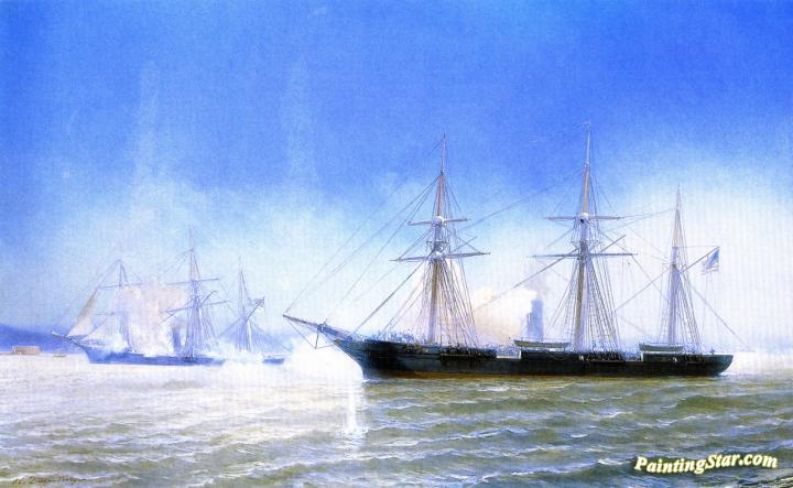 The Confederate Raider Alabama In Action With The U.s.s. Kearsarge, June 19, 1864 Artwork by Jean-Baptiste-Henri Durand-Brager