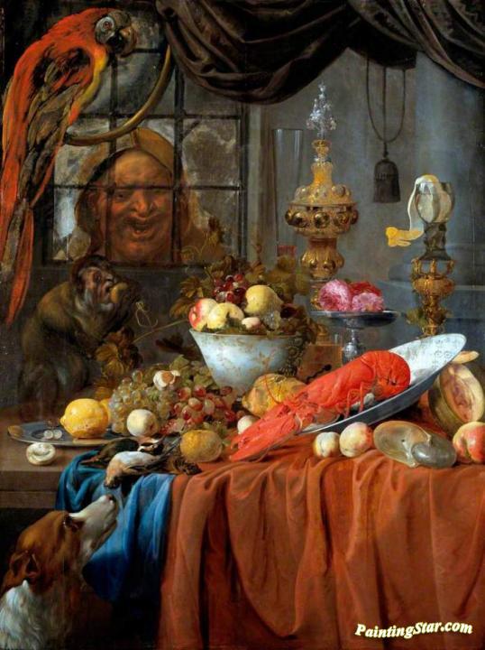 Still Life With Fruit, Lobster And Silver Vessels Artwork by Willem van Aelst