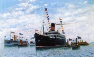 Steamship Oscar Ii Entering New York Harbor Artwork by Antonio Jacobsen