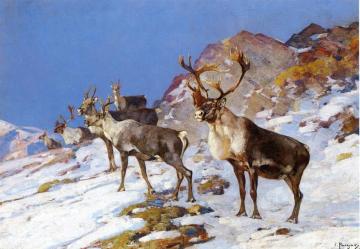 Caribou In The Mountains Artwork by Carl Rungius