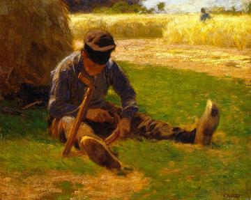 Dutch Boy Sharpening Scythe Artwork by Edward Potthast