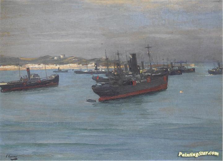 Norwegian Cargo Boats Artwork by Sir John Lavery