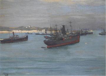 Norwegian Cargo Boats Artwork by Sir John Lavery