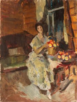 Lady With Apples Artwork by Constantin Alexeevich Korovin