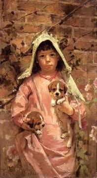 Girl with Puppies Artwork by Theodore Robinson