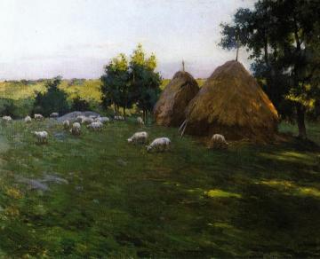 Haystacks at Sunset Artwork by Willard Leroy Metcalf