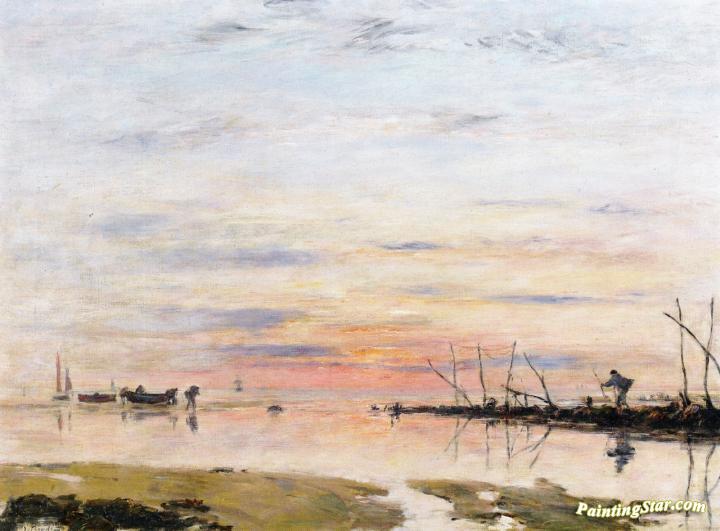Le Havre, Sunset over the River Artwork by Eugène-Louis Boudin