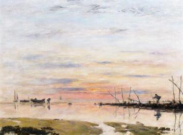 Le Havre, Sunset over the River Artwork by Eugène-Louis Boudin