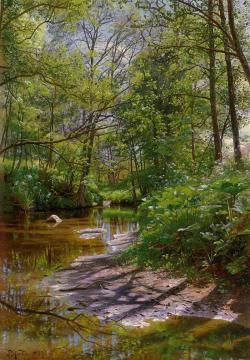 A River Landscape Artwork by Peder Mork Monsted