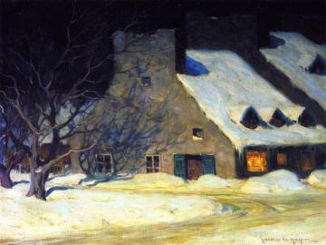 Street Scene, Quebec At Night Artwork by Clarence Gagnon