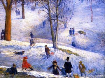 Sledding, Central Park Artwork by William James Glackens
