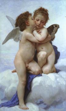 Cupid and Psyche as Children Artwork by William Adolphe Bouguereau