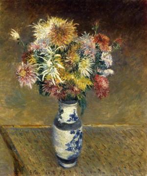 Chrysanthemums in a Vase Artwork by Gustave Caillebotte