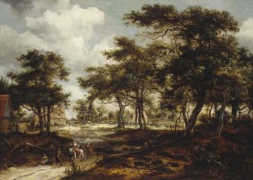 Wooded Landscape with Travellers and Beggars on a Road Artwork by Meindert Hobbema
