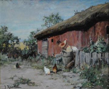 Chickens by the Barn Artwork by Johan Krouthén