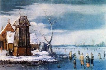 A Farm to the Left of a Frozen River Artwork by Hendrick Avercamp